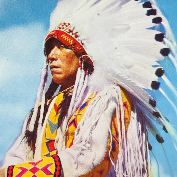 Cree Native American Chief Yellowface Vintage Unused Chrome Postcard Color Card - Picture 2 of 9